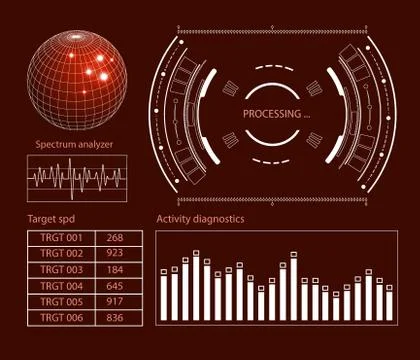 Futuristic user interface HUD tech elements for game creation or footage overlay Illustrazione stock