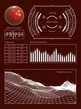 Futuristic user interface HUD tech elements for game creation or footage overlay Stock Illustration