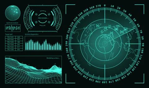 Futuristic user interface HUD tech elements for game creation or footage overlay Stock Illustration