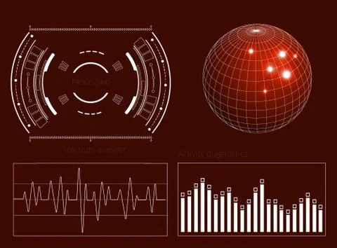 Futuristic user interface HUD tech elements for game creation or footage overlay 库存插图