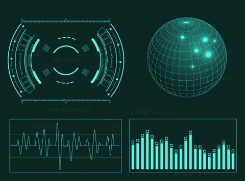 Futuristic user interface HUD tech elements for game creation or footage overlay Stockillustratie
