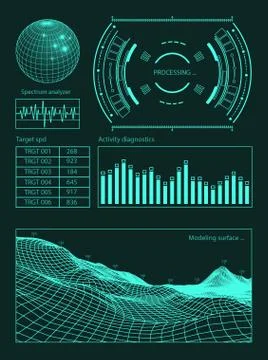 Futuristic user interface HUD tech elements for game creation or footage overlay Stock-Illustration