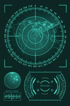 Futuristic user interface HUD tech elements for game creation or footage overlay Illustrazione stock