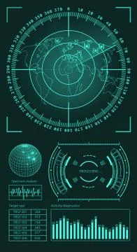 Futuristic user interface HUD tech elements for game creation or footage overlay Illustrazione stock