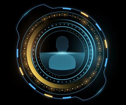 Futuristic user interface. Scanning human data. Glowing yellow and blue UI HU Illustrazione stock