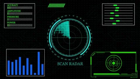 Futuristic User Interface Technological Background radar screen with target.. Illustrazione stock