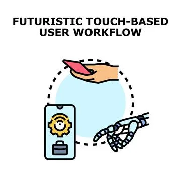 Futuristic user workflow developing digital business solutions Stock Illustration