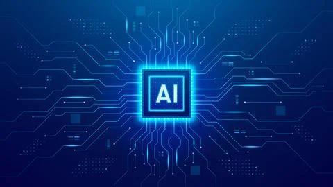 Futuristic vector banner with AI chip Illustrazione stock