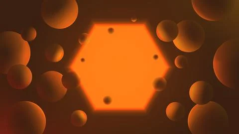 Futuristic vector gradient poster with glowing orange hexagon on dark backgro Stock Illustration