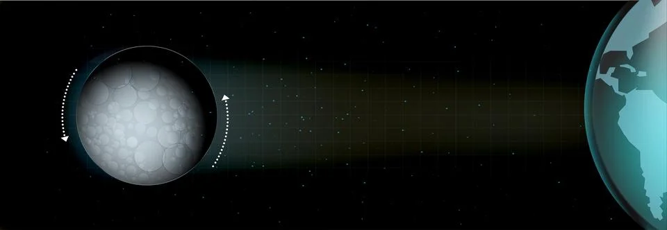 Futuristic vector illustration depicting a celestial body and Earth in deep.. Stock Illustration