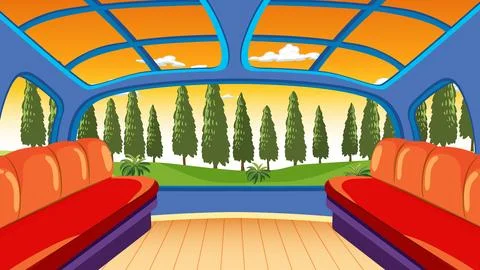 Futuristic Vehicle Interior Looking Out Over Natural Forest Landscape Ilustração Stock