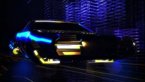 Futuristic vehicle moving inside a virtual world. Traveling along a digital road Stock Footage 172541461