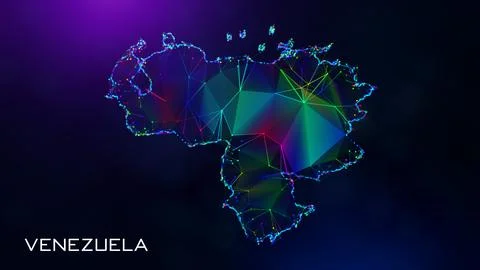 Futuristic Venezuela Map Polygonal Connected Lines And Dots Network Wireframe  Illustrazione stock