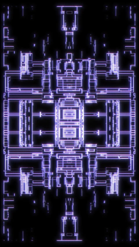 Futuristic Vertical Cyberpunk HUD Interface with Symmetrical Neon Circuitry Vídeos de archivo 332156077