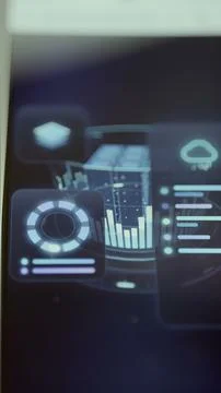 Futuristic vertical dashboard combines a cylindrical three-dimensional Stock Photos