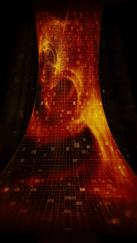 Futuristic vertical screen display matrix, hi-tech digital data telemetry with Video stock 334825203