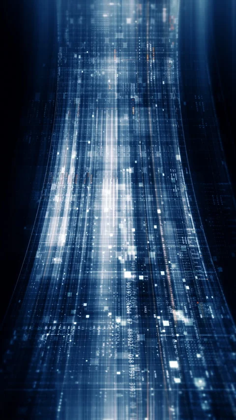 Futuristic vertical screen display matrix, hi-tech digital data telemetry with Video stock 335312037
