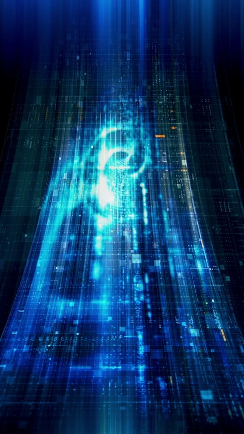 Futuristic vertical screen display matrix, hi-tech digital data telemetry with Video stock 335312190
