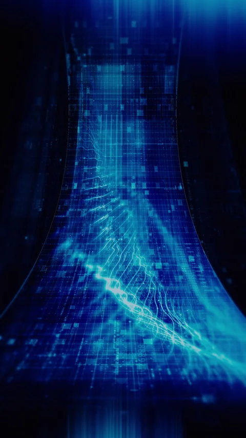 Futuristic vertical screen display matrix, hi-tech digital data telemetry with Video stock 335404800