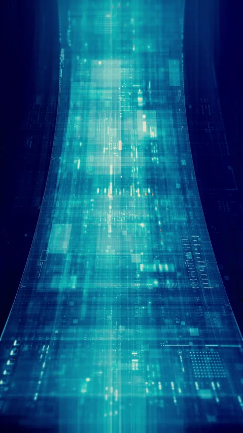 Futuristic vertical screen display matrix, hi-tech digital data telemetry with Video stock 335407863