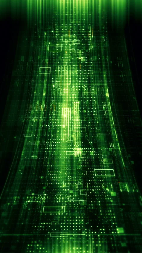 Futuristic vertical screen display matrix, hi-tech digital data telemetry with Video stock 335408107