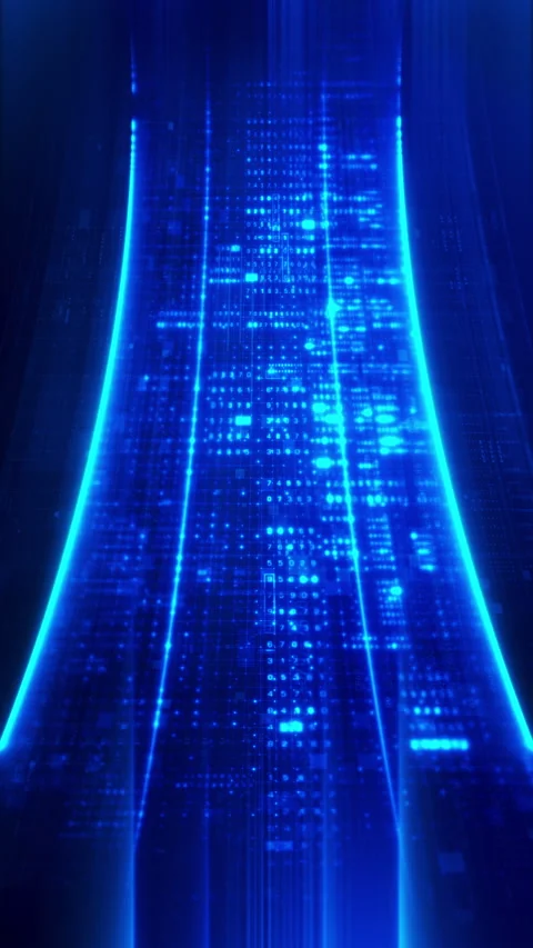 Futuristic vertical screen display matrix, hi-tech digital data telemetry with Video stock 335414183