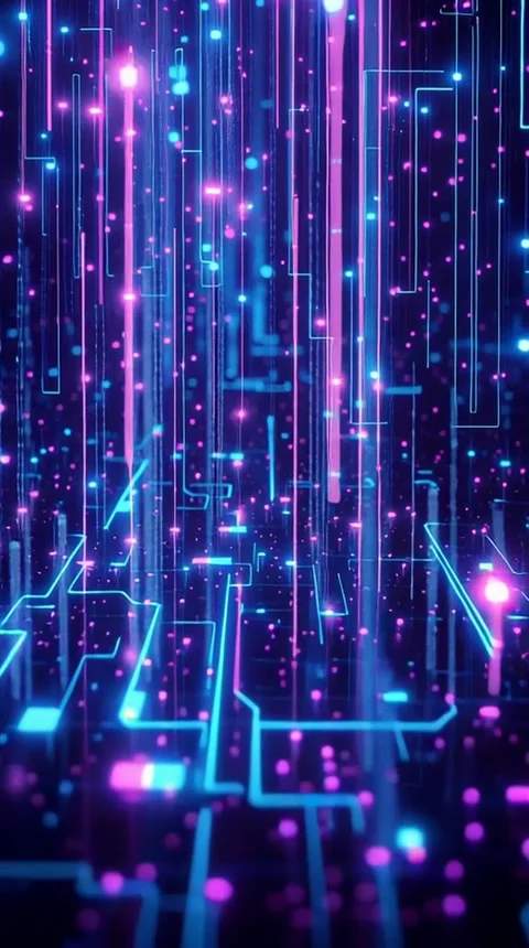 Futuristic Vertical Tech Grid with Neon Blue and Purple Circuit Glow Stock Footage 312373924