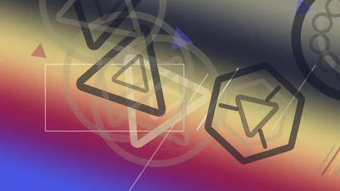 Futuristic video interface icons float over a neon gradient background, cre.. 库存插图