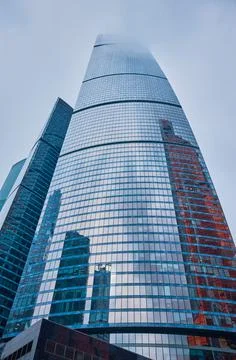 Futuristic view of the Federation Tower in the complex of high-rise buildings Stock Photos