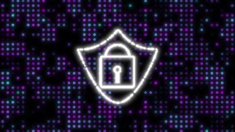 Futuristic violet lock with glowing code, Secure digital network protection.. Video stock 330791068
