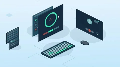 Futuristic Virtual Care Command Center with Digital Screens and Data Visualizati Stock Footage 339752455