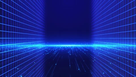 Futuristic Virtual Grid Corridor with Data Particles Video stock 341369269