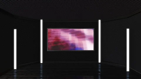 Futuristic Virtual Studio with Glowing Screen and Neon Light Panels Stock-Footage 348298543