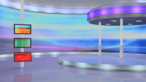 Futuristic Virtual TV Studio Set with Screens and Podium with Luma Matte Stock-Footage 348297768