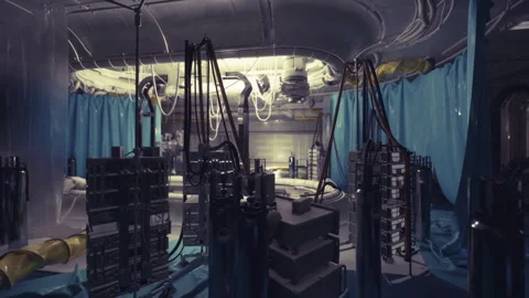 Futuristic visual environment featuring industrial design and complex cabling Stock Footage 330291053