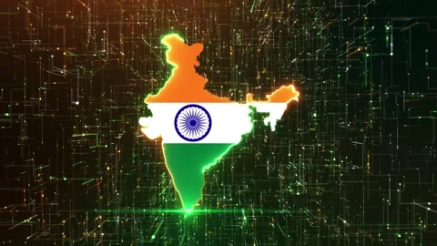 Futuristic visualization glowing India map tricolor placed on digital network Stock-Footage 317604452