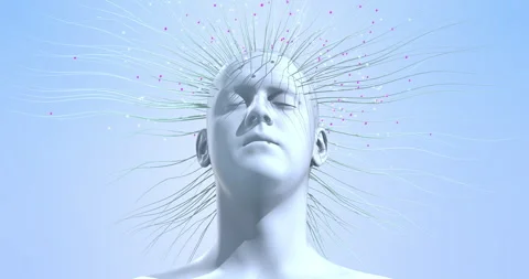 Futuristic visualization of human head connected to digital systems. Stock Footage 318614401