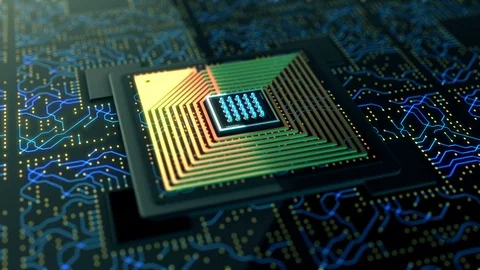 Futuristic visualization of processor digital data transmission video loop Stock Footage 127390533