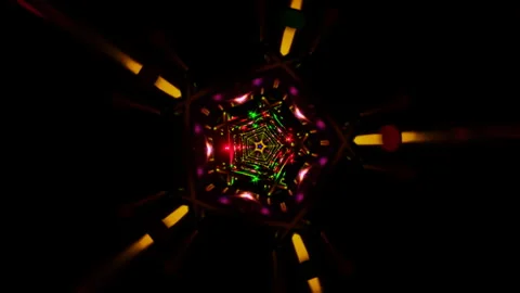 Futuristic VJ Loop With Neon Light Effects And Rotating Geometry Stock Footage 327443505