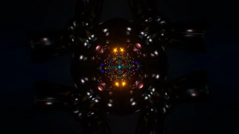 Futuristic VJ Loop With Rotating Neon Geometry And Light Effects Stock Footage 327530921