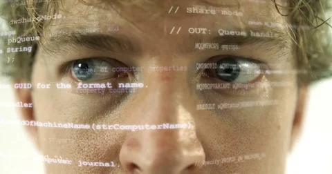 Futuristic VR code computer worker in 4K Ultra HD Stock Footage 69747280