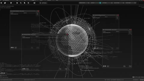 Futuristic VR head-up display design with orbital global network 3D rendering Видео 194250954