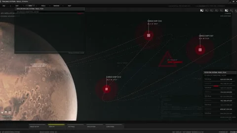Futuristic VR head-up display design with orbital global network 3D rendering Stock Footage 194251479