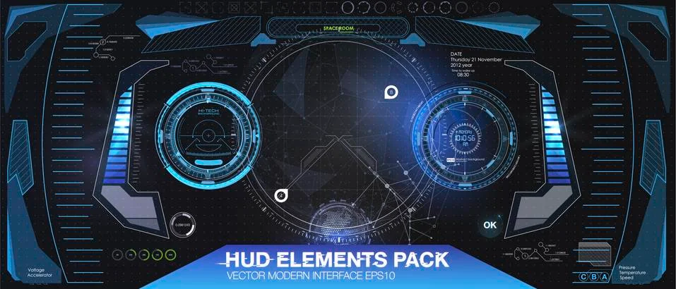 Futuristic VR Head-up Display Design. Sci-Fi Helmet HUD. Future Technology Stock Illustration