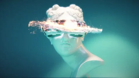 Futuristic VR headset on a  ancient Greek sculpture head Stock Footage 288017070