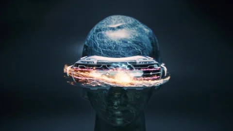 Futuristic VR headset on a sculpture head Stock Footage 287429982