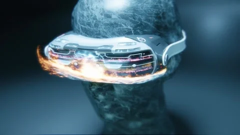 Futuristic VR headset on a sculpture head Stock Footage 287429984