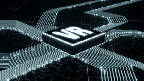 Futuristic VR microchip concept installed on white circuit board. Stock Footage 247335166