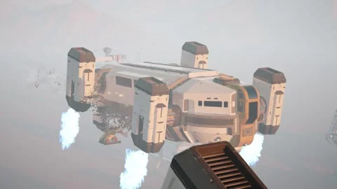 Futuristic VTOLs landing on the surface of Mars Stock Footage 274574566