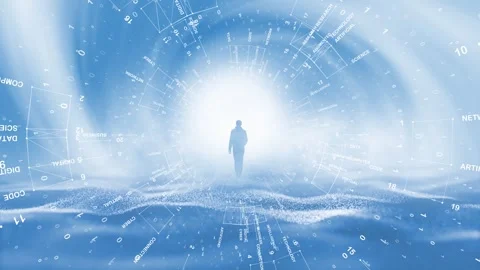 Futuristic walk inside digital metaverse cyberspace ai tunnel Stock Footage 333711793